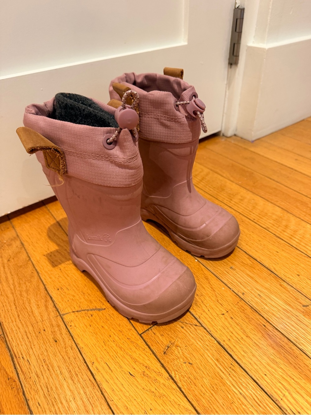 Kamik Kids' Dusty Pink Winter Boots with Tan Pull Tabs